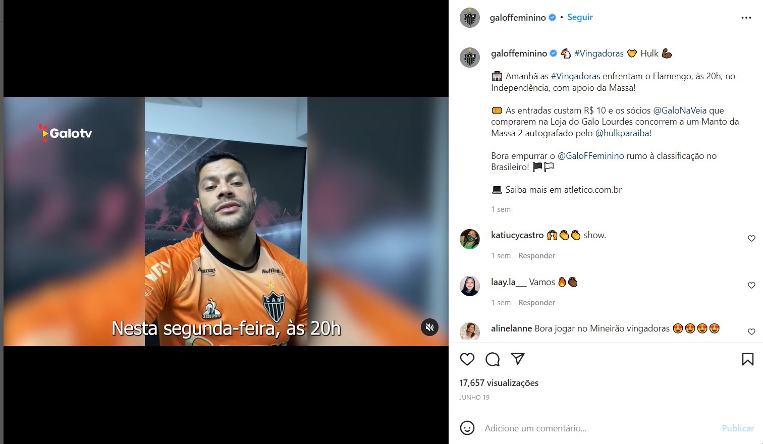 Crítica de mídia: Galo Feminino usa atletas do masculino em divulgação de jogo no Instagram